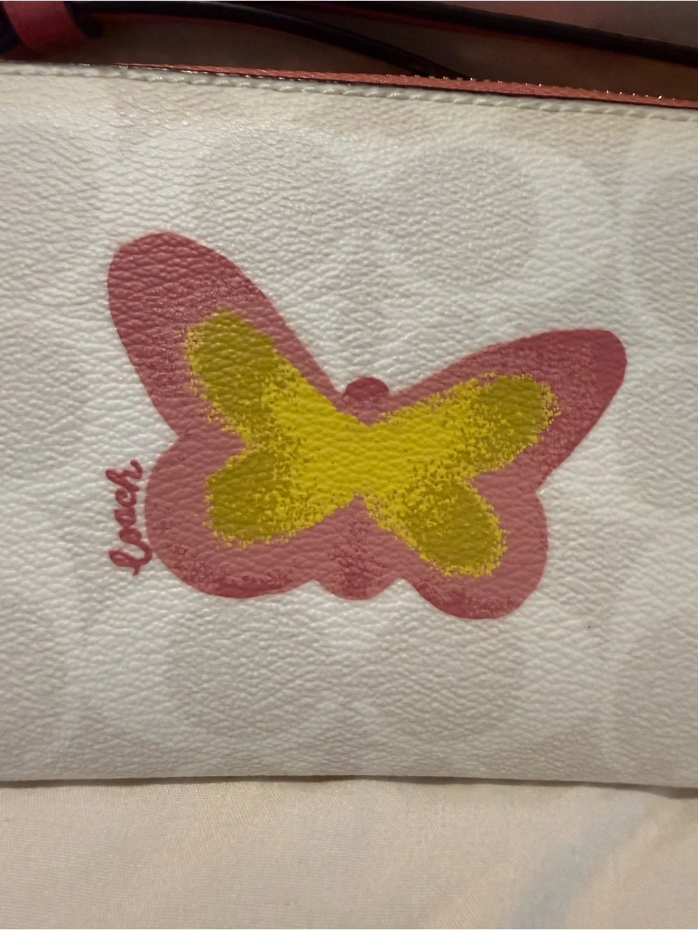 NWT Coach Butterfly Signature Zip Wristlet White Pink Canvas